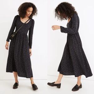 Madewell Alicia Long Sleeve Scoop Neck Midi Dress Night Stars Size 2 Small.    4